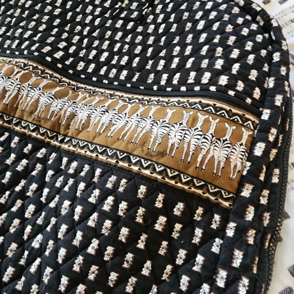 Vintage Vera Bradley Zebra Hanging Garment Bag Black Quilted Dual Handle Retired